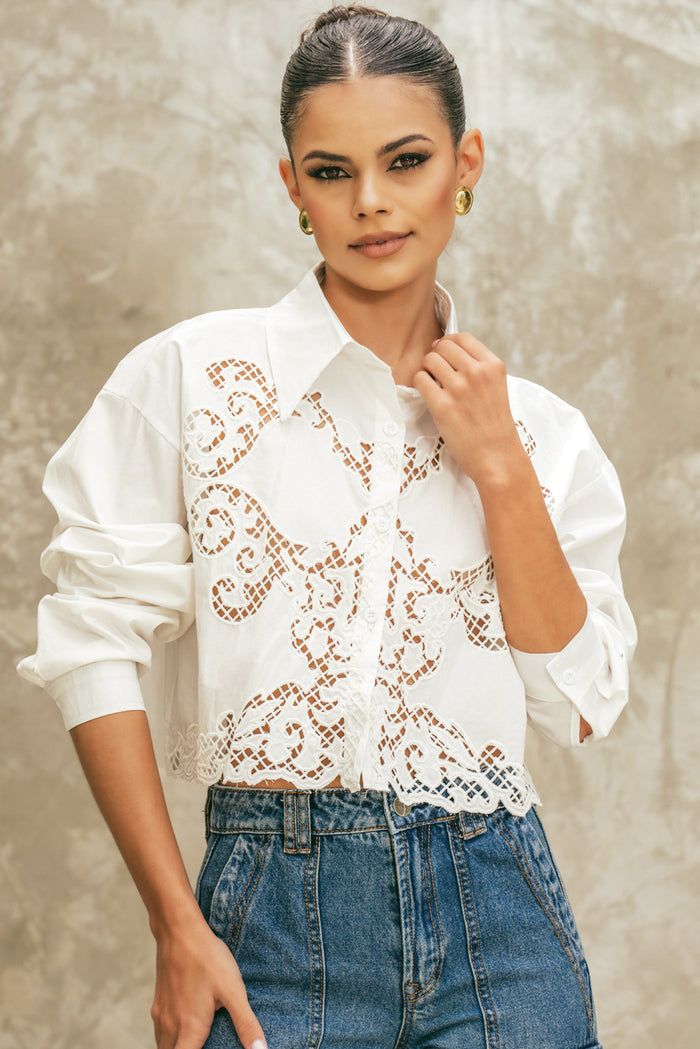 EMBROIDERED CROP TOP | WHITE