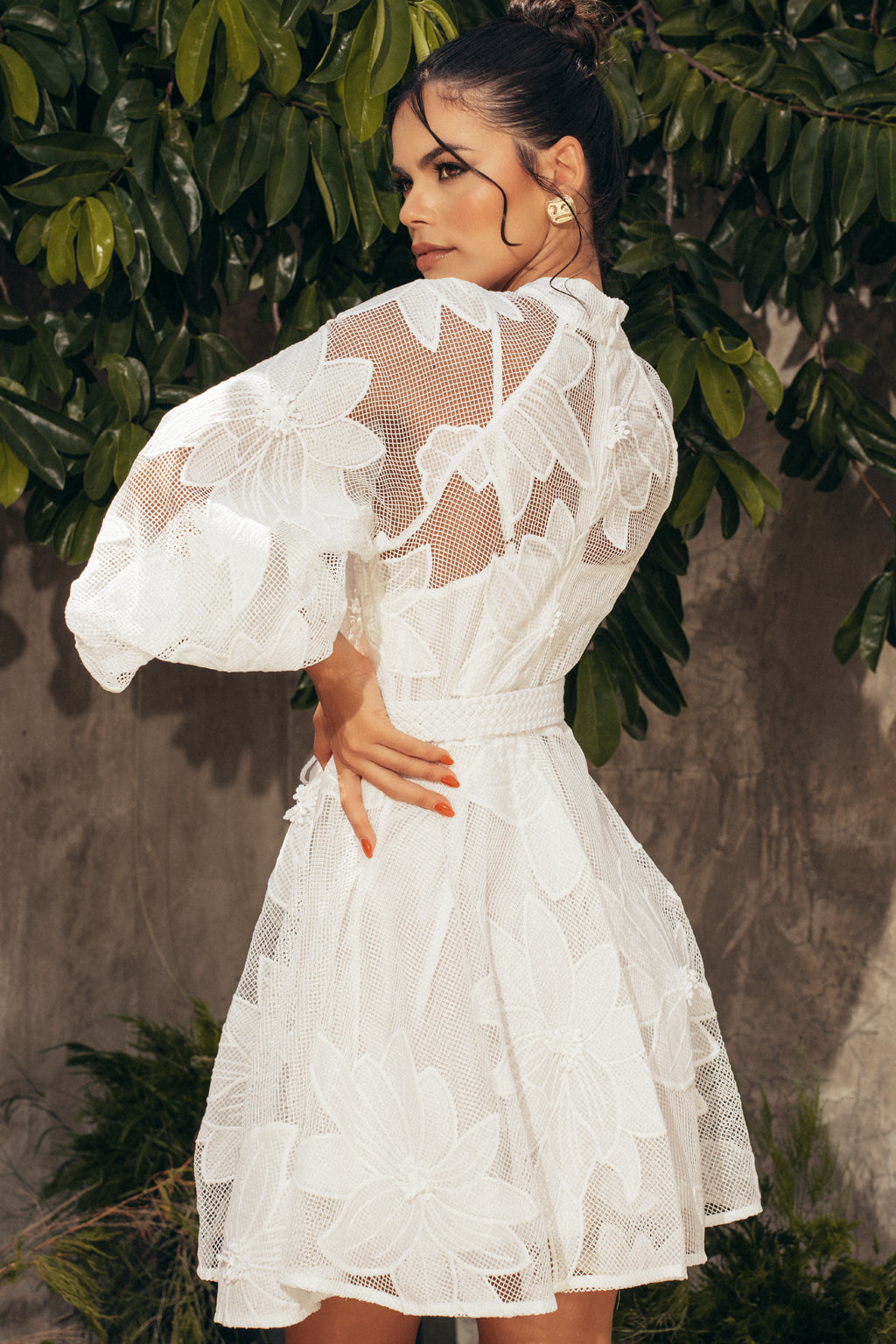 EMBROIDERED NET DRESS | WHITE