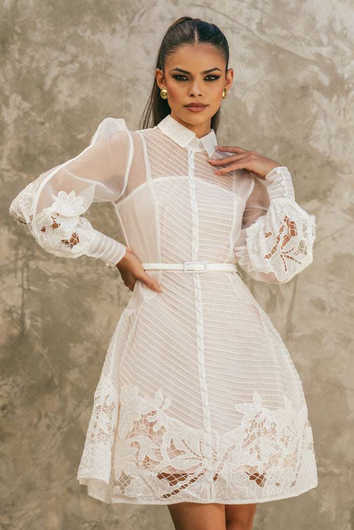 EMBROIDERED DRESS | WHITE